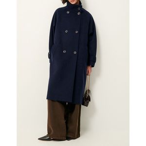 Sessun - BLEECKETT - Halflange Mantel - Blauw - Wolmix