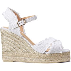 Espadrilles in stof en sleehak, Bromelia CASTANER. Linnen materiaal. Maten 40. Geel kleur