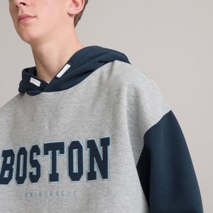 Oversized hoodie, Boston borduursel vooraan LA REDOUTE COLLECTIONS. Katoen materiaal. Maten XXS. Blauw kleur