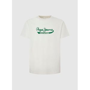 T-shirt met ronde hals en bedrukt logo PEPE JEANS. Katoen materiaal. Maten S. Beige kleur