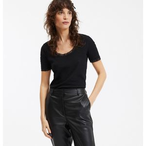LA REDOUTE COLLECTIONS - T-shirt - Zwart - Katoen - Korte Mouwen met Kant