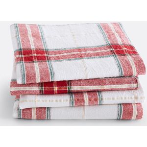 LA REDOUTE INTERIEURS - Set van 4 Servetten - Wit/Rood - Linnen/Katoenmix