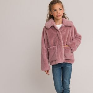 Warme jas in donzige stof LA REDOUTE COLLECTIONS. Polyester materiaal. Maten 7 jaar - 120 cm. Roze kleur