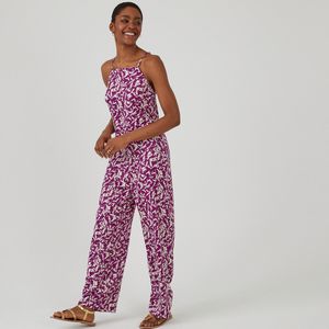 Jumpsuit in satijn, met fijne schouderbandjes LA REDOUTE COLLECTIONS. Polyester materiaal. Maten 36 FR - 34 EU. Violet kleur