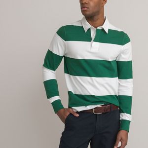 Gestreepte polo met lange mouwen LA REDOUTE COLLECTIONS. Bio katoen materiaal. Maten XXL. Groen kleur