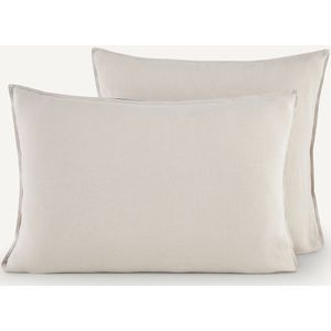 AM.PM. Elina - Kussensloop - Naturel/Chinees Blauw - Gewassen Linnen