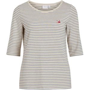 T-shirt met fijne strepen, geborduurd motief VILA. Polyester materiaal. Maten S. Beige kleur