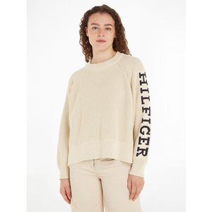 Losse trui, mouw met logo TOMMY HILFIGER. Katoen materiaal. Maten S. Beige kleur