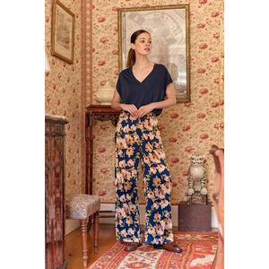 Wijde, soepele broek met elastische taille, bedrukt LA PETITE ETOILE. Katoen materiaal. Maten 1(S). Blauw kleur