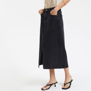LA REDOUTE COLLECTIONS - Rechte Denim Midirok - Zwart - Katoen