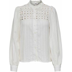 ONLY - Blouse - Wit - Polyester - Lange Mouwen - Opstaande Kraag