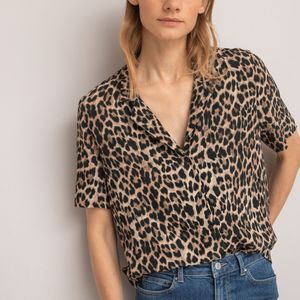 Blouse met dierenprint, korte mouwen LA REDOUTE COLLECTIONS. Viscose materiaal. Maten 40 FR - 38 EU. Multicolor kleur