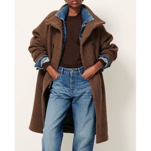 Halflange jas van wolmix, FLORAL BLVD SESSUN. Wol materiaal. Maten M. Kastanje kleur