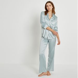 Pyjama in satijn, Signature LA REDOUTE COLLECTIONS. Katoen materiaal. Maten 44 FR - 42 EU. Groen kleur