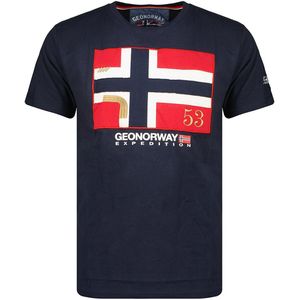T-shirt met korte mouwen en ronde hals J-newflag GEOGRAPHICAL NORWAY. Katoen materiaal. Maten XL. Blauw kleur