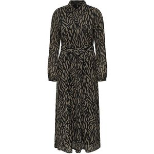 ONLY - Bedrukte Lange Jurk - Zwart/Beige - Polyester