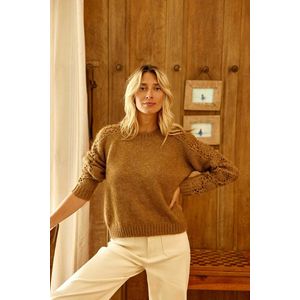Trui met ronde hals en ajourmotief, MELIE LA PETITE ETOILE. Polyester materiaal. Maten 1(S). Kastanje kleur