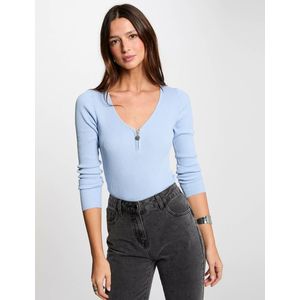 MORGAN - Trui - Lichtblauw - Viscose - Lange Mouwen, Rits Detail