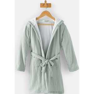 Kumla - Badjas - Grijsgroen - 100% Katoen - Met Kap
