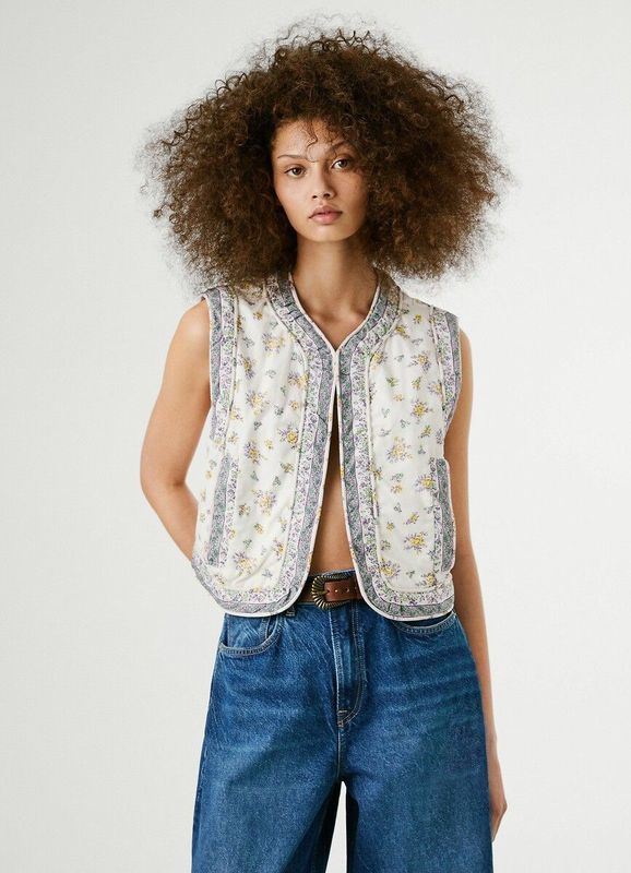 Pepe Jeans - Stoffen Gilet - Bloemen Motief - Mix van Katoen en Linnen