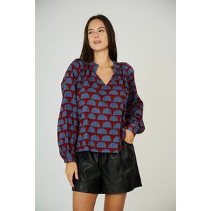 SEE U SOON - Blouse - Rood - Katoen - Lange Mouwen - V-hals