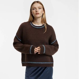 Trui met ronde hals in grof tricot LA REDOUTE COLLECTIONS. Polyester materiaal. Maten XS. Kastanje kleur