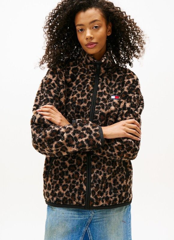 Teddy jasje met rits TOMMY JEANS. Polyester materiaal. Maten XS. Kastanje kleur