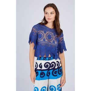 ELKA DERHY - Gehaakte Trui - Blauw - Katoen - Korte Mouwen