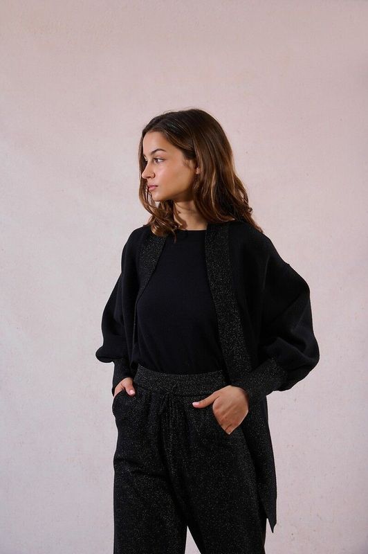 MOLLY BRACKEN - Open Vest - Zwart - Iriserend Tricot