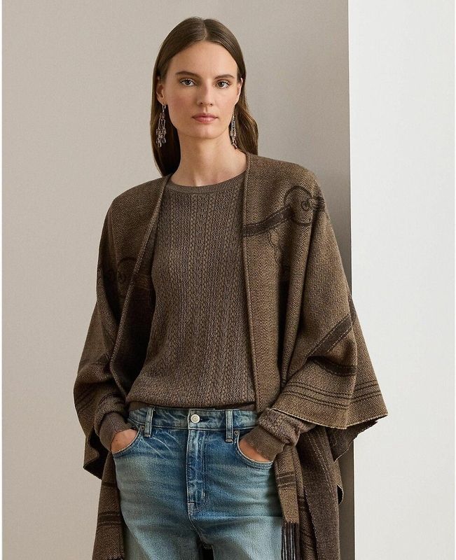 Poncho met patroon en franjes LAUREN RALPH LAUREN. Acryl materiaal. Maten één maat. Kastanje kleur
