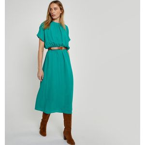 Wijd uitlopende lange jurk, elastische taille met smok LA REDOUTE COLLECTIONS. Polyester materiaal. Maten 36 FR - 34 EU. Groen kleur