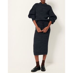 Rechte midirok in tricot, MARLINIU SESSUN. Viscose materiaal. Maten XS. Blauw kleur