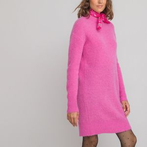 Korte trui-jurk, lange mouwen, gemengd wol LA REDOUTE COLLECTIONS. Wol materiaal. Maten XS. Roze kleur