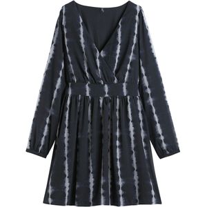 ONLY - Wijd Uitlopende Korte Jurk - Zwart/Wit - 100% Polyester