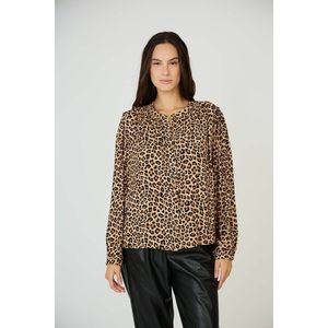 SEE U SOON - Blouse - Beige - Viscose - Lange Mouwen - Dierenprint