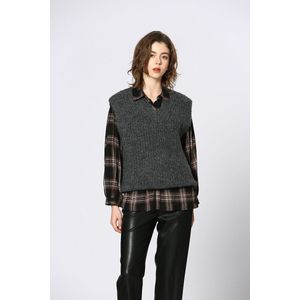 SEE U SOON - Mouwloze Trui - Grijs - V-hals - Polyester