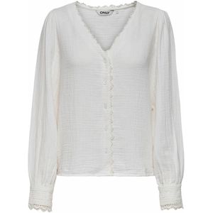 ONLY - Blouse - Wit - V-hals - Geborduurd Detail - Lange Mouwen