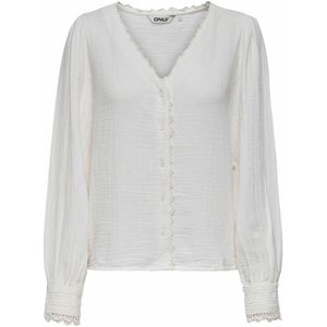 ONLY - Blouse - Wit - V-hals - Geborduurd Detail - Lange Mouwen
