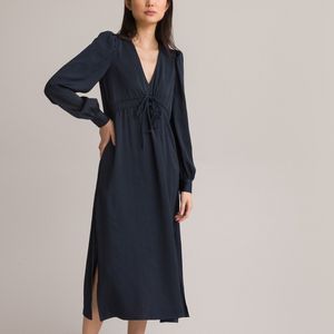 Lange, wijd uitlopende jurk, lange mouwen LA REDOUTE COLLECTIONS. Polyester materiaal. Maten 38 FR - 36 EU. Blauw kleur