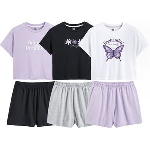 Set van 3 pyjashorts, vlinder- en bloemenprints LA REDOUTE COLLECTIONS. Katoen materiaal. Maten 14 jaar - 156 cm. Violet kleur