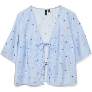 VERO MODA - Blouse - Lichtblauw - Viscose - 3/4 Mouwen - Ronde Hals