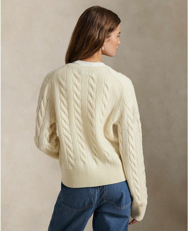 POLO RALPH LAUREN - Vest - Beige - Kabeltricot - Wol en Kasjmier