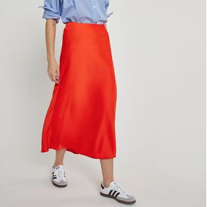 Wijd uitlopende lange rok in mat satijn, Signature LA REDOUTE COLLECTIONS. Katoen materiaal. Maten 44 FR - 42 EU. Oranje kleur