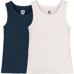 Set van 2 singlets in ribtricot LA REDOUTE COLLECTIONS. Katoen materiaal. Maten 6 jaar - 114 cm. Blauw kleur