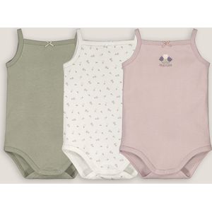 Set van 3 rompers met smalle bandjes LA REDOUTE COLLECTIONS. Katoen materiaal. Maten 2 jaar - 86 cm. Groen kleur