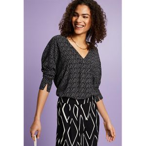 Bedrukte blouse met V-hals ESPRIT. Viscose materiaal. Maten XXL. Zwart kleur