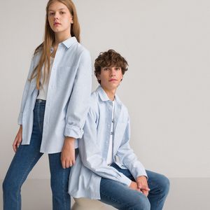 Gestreept oversized hemd met lange mouwen, unisex LA REDOUTE COLLECTIONS. Katoen materiaal. Maten XXXS. Blauw kleur