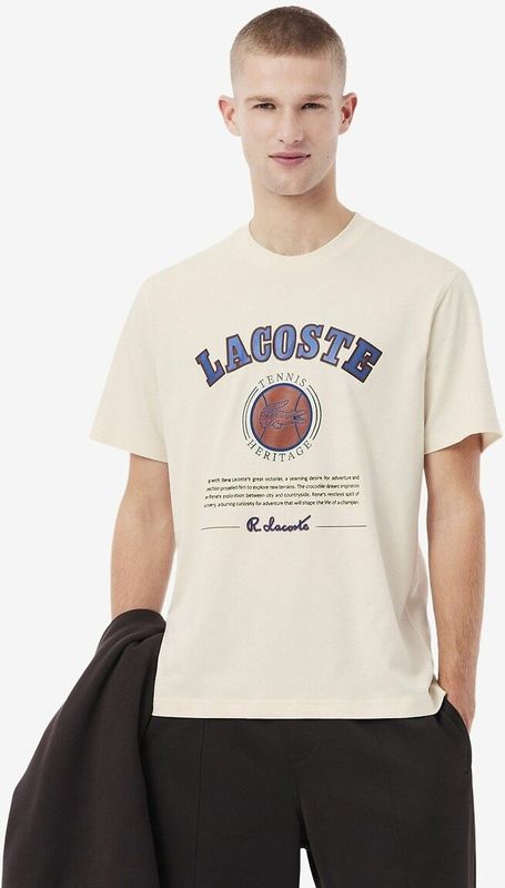 Lacoste - T-shirt - Beige - Katoen - Met Logo