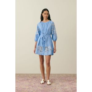 RINALA LOUISE MISHA - Geborduurde Korte Jurk - Blauw - Katoen