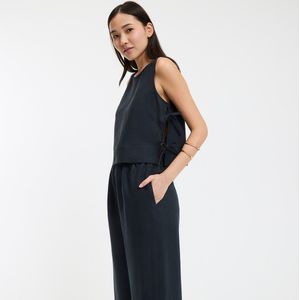 Linnen overhemd, ronde kraag, gemaakt in Frankrijk LA REDOUTE COLLECTIONS. Linnen materiaal. Maten 46 FR - 44 EU. Zwart kleur